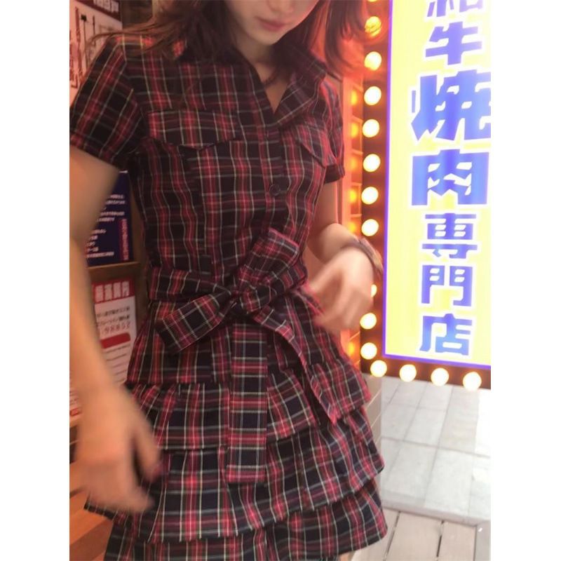 レース ワンピース チェック柄シャツワンピース
