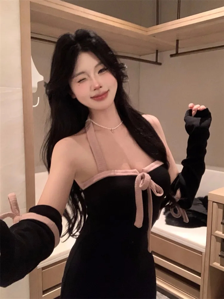 レース ワンピース 胸元リボン付きレースキャミワンピース