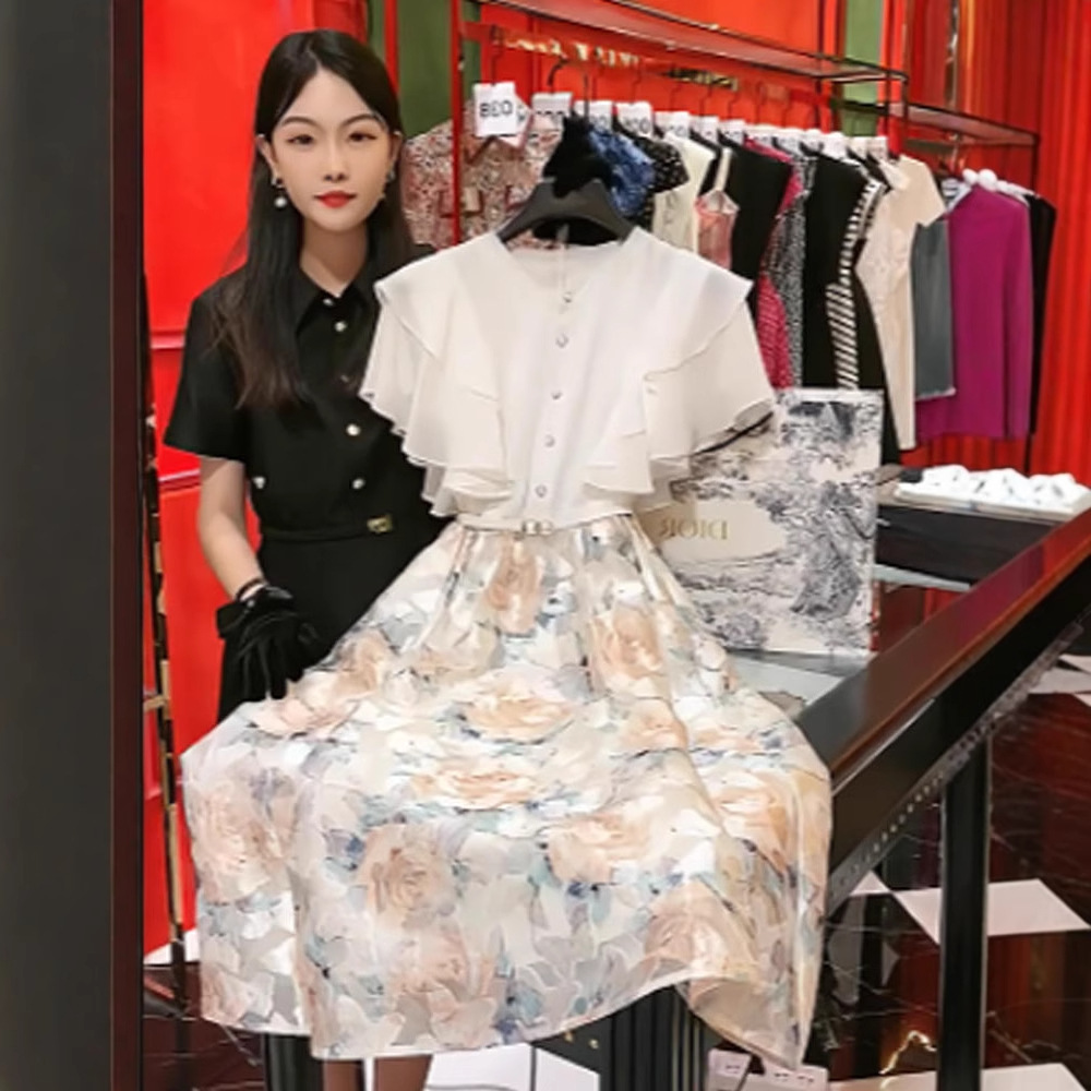 レース ワンピース 花柄フリルレイヤード優美ワンピース