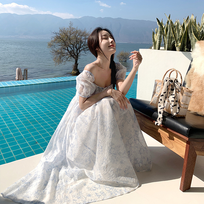 レース ワンピース 花柄シースルー ロングワンピース スクエアネック 体型カバー
