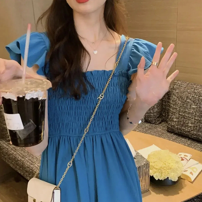 レース ワンピース フリルショルダー シャーリング ワンピース