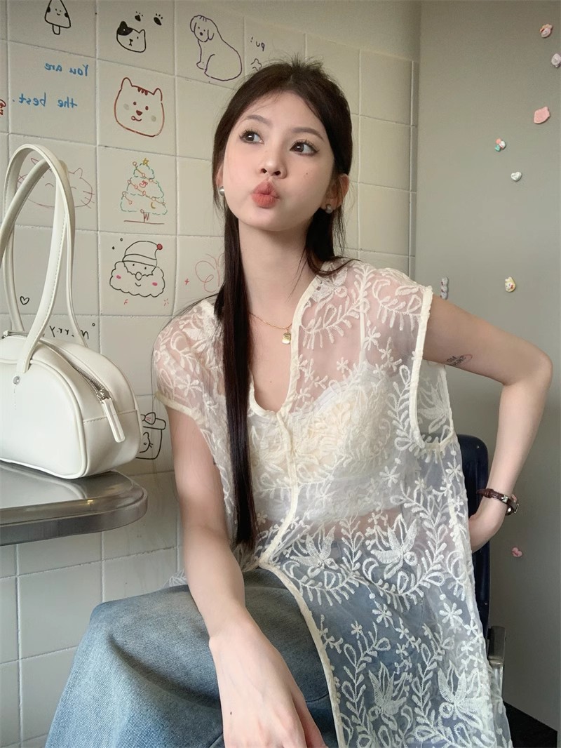 レース ワンピース 花模様シアーレースキャミワンピース