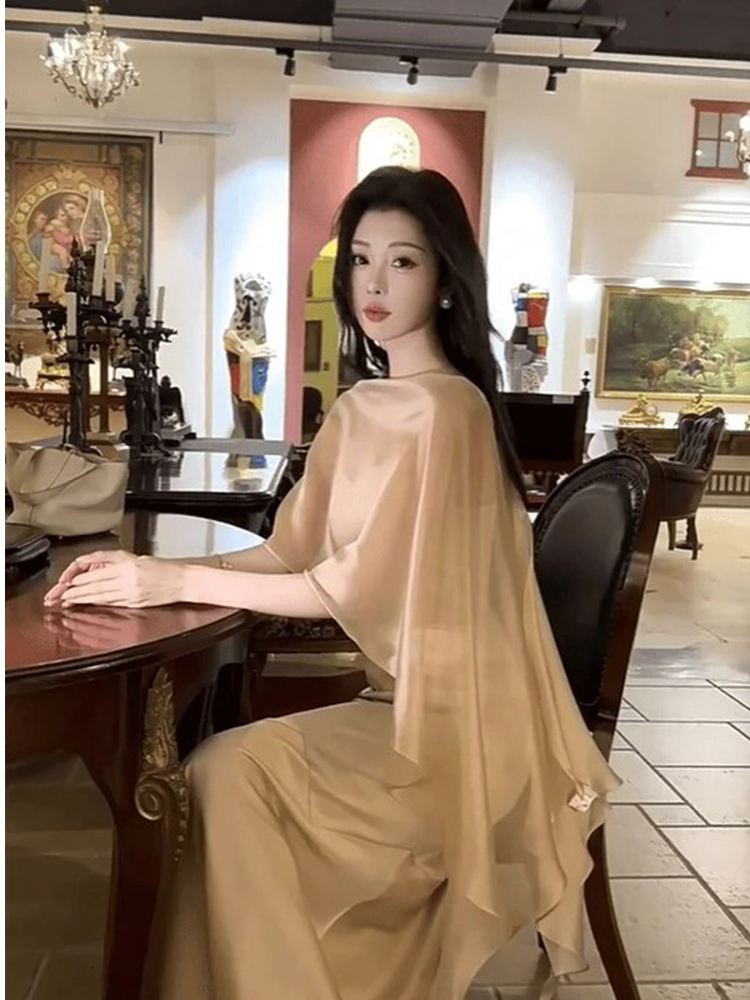 レース ワンピース 優美なドレープレース ワンピース ロング
