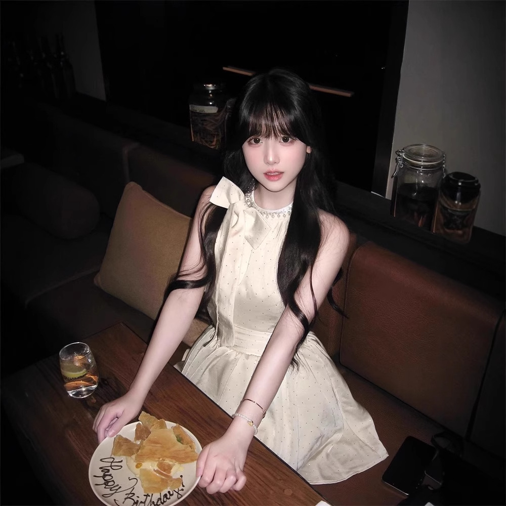 レース ワンピース 華やかリボン付き宝石レース ワンピース