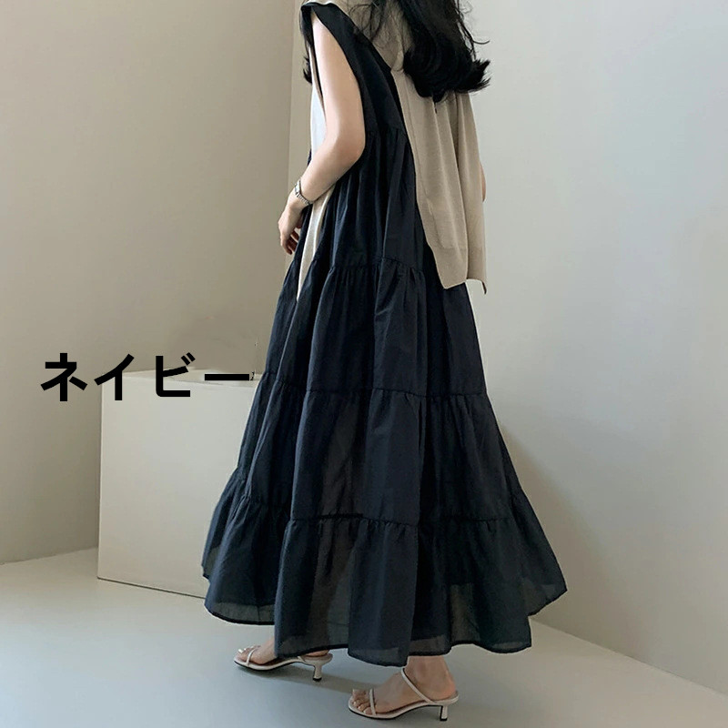 レース ワンピース ティアードロングワンピース マキシ丈 ノースリーブ