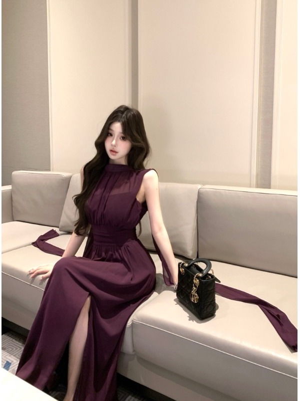 レース ワンピース 優美なシフォンレースロングドレス