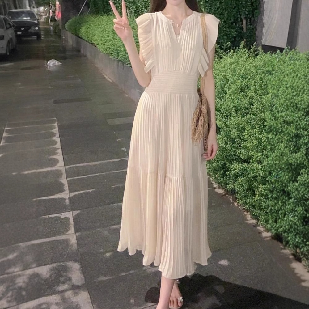 レース ワンピース 優美プリーツフリル レース ワンピース