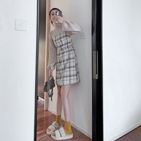 レース ワンピース 格子柄キャミワンピース重ね着セット