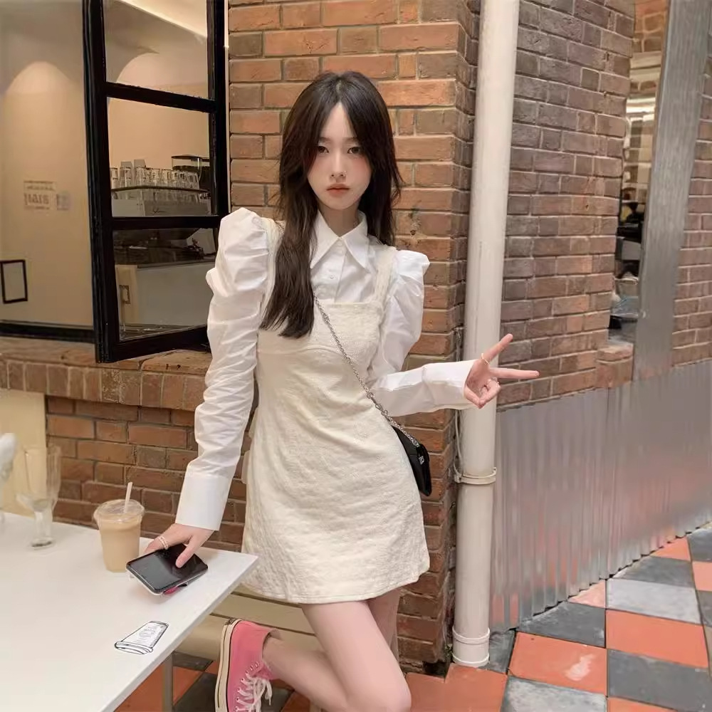 レース ワンピース 袖ふんわりレイヤード風タイトワンピース