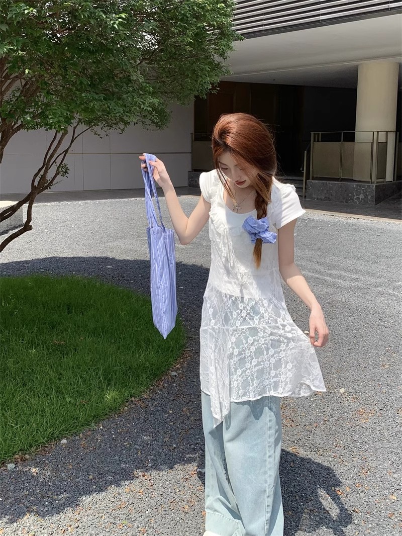 レース ワンピース 花びらフリル 透かしレース キャミソール