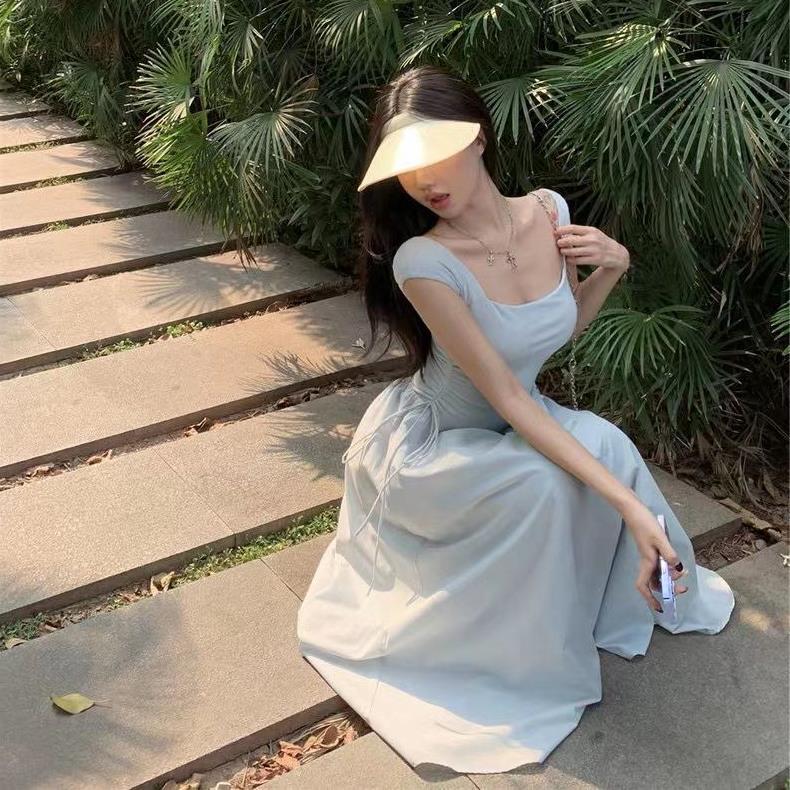 レース ワンピース 優雅な佇まい スクエアネック ロングワンピース