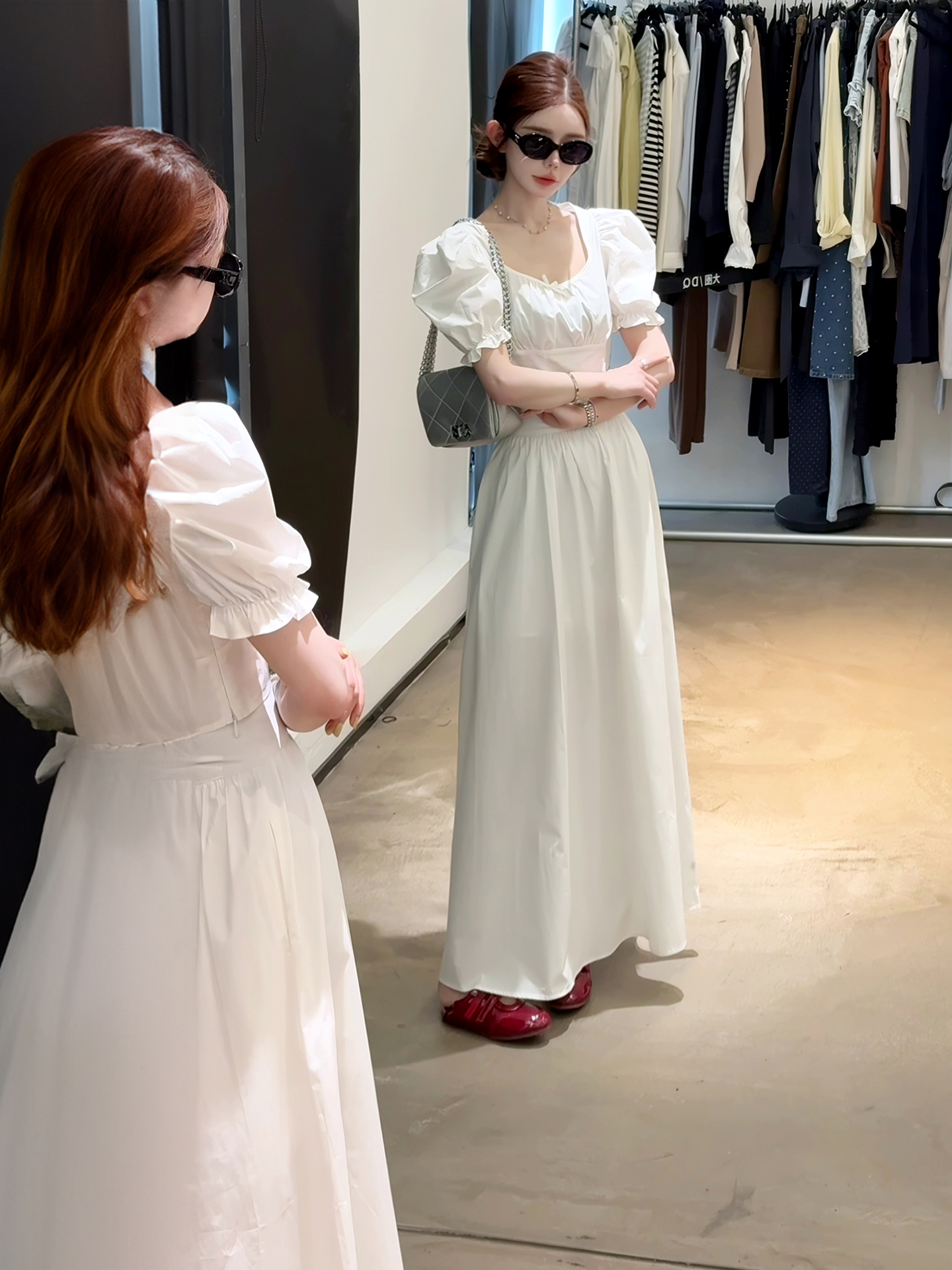 レース ワンピース 優美な姫袖フレアロングワンピース