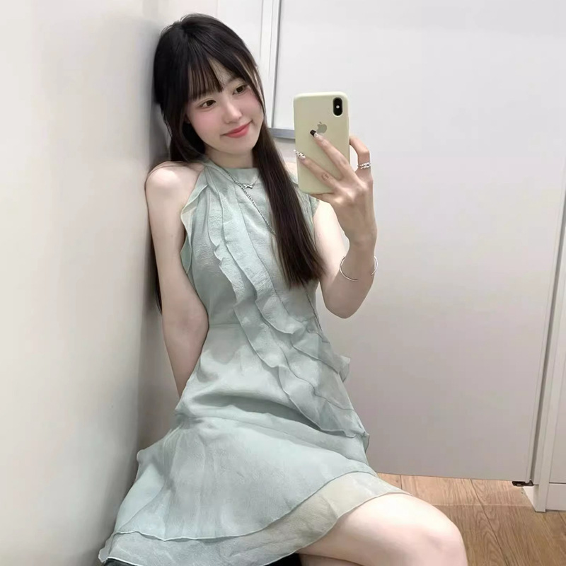 レース ワンピース フリルレイヤード ノースリーブワンピース