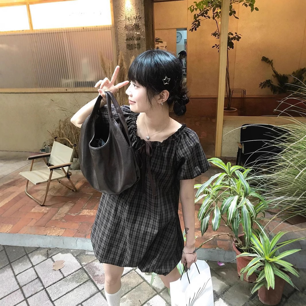 レース ワンピース 格子柄フリル袖ミニレースワンピース