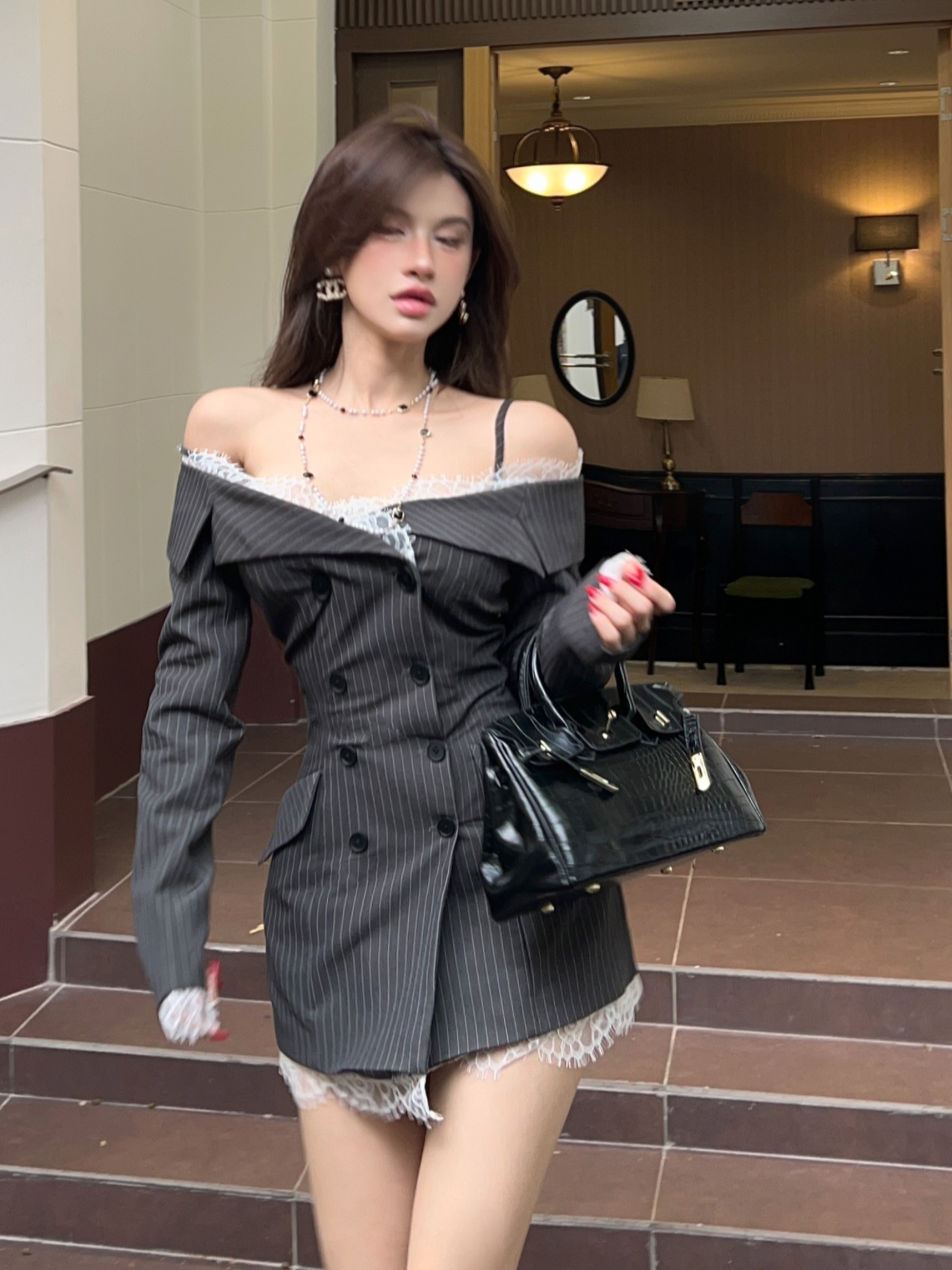 レース ワンピース 優美レース縁取りジャケットワンピース