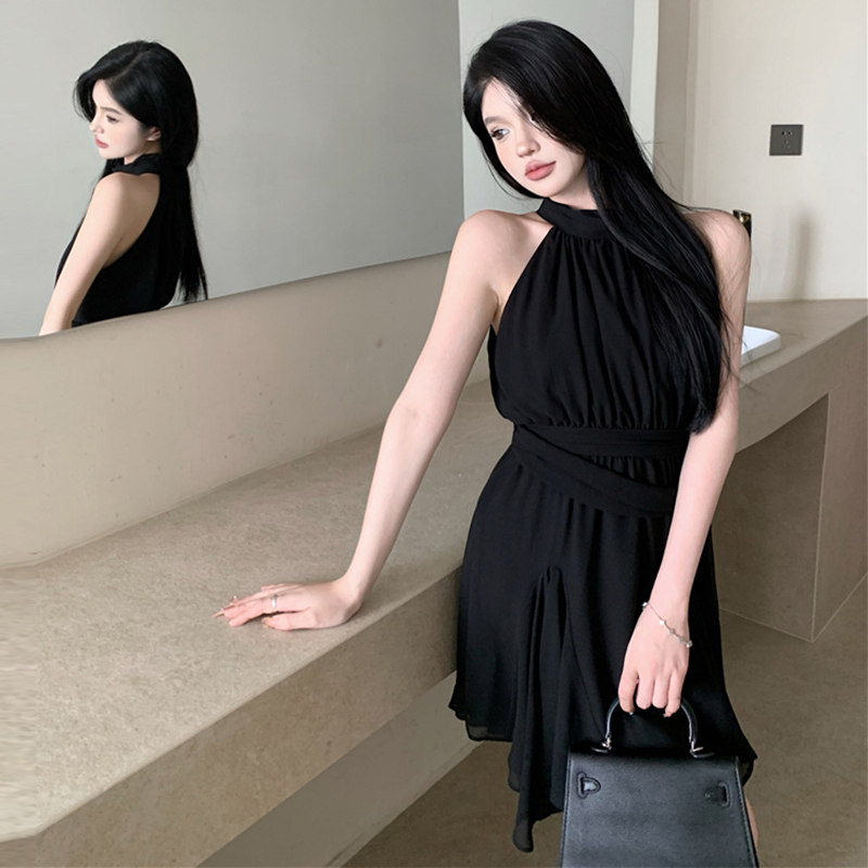 レース ワンピース 優美ホルターネック シフォンワンピース