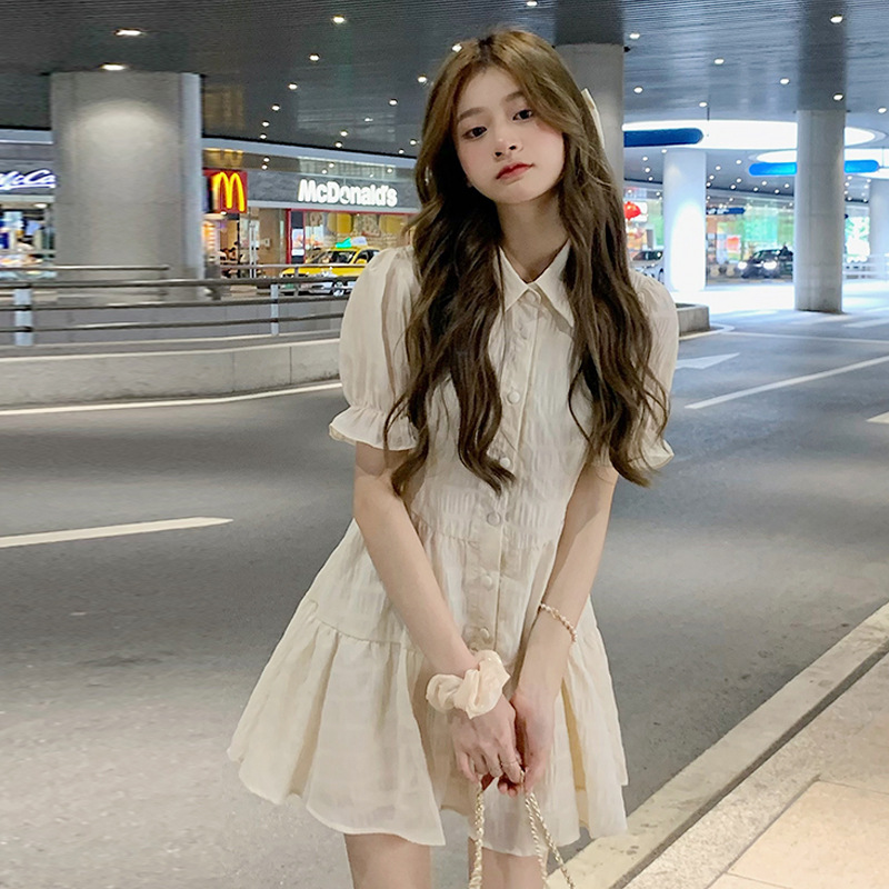 レース ワンピース 優美フリル袖シャツワンピース