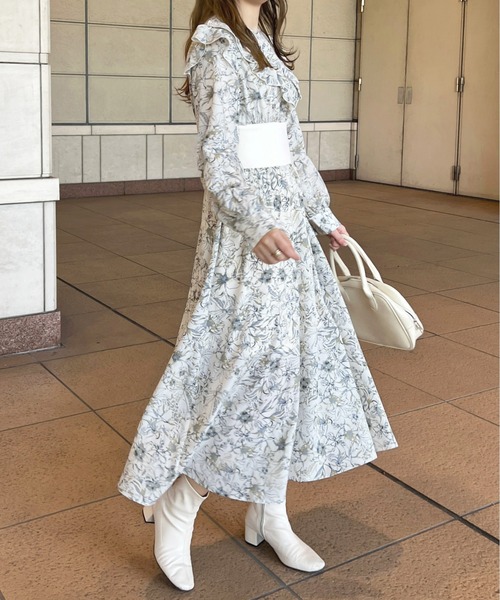 レース ワンピース 花柄フリルレースロングワンピース