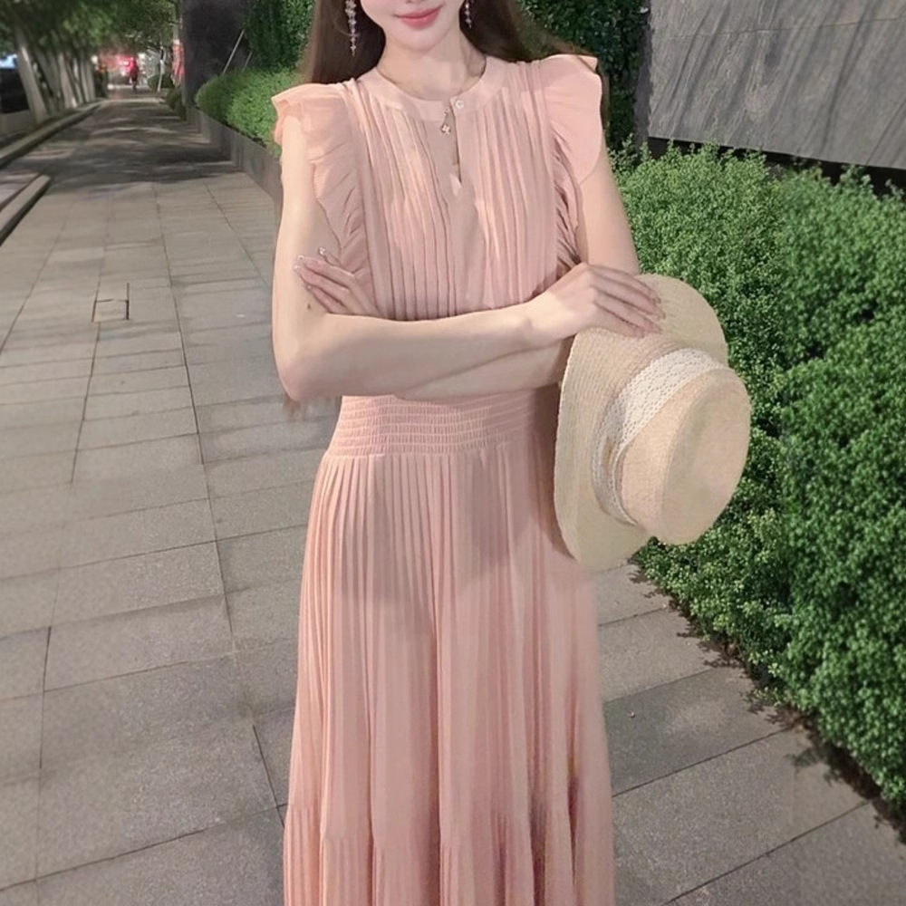 レース ワンピース 優美プリーツフリル レース ワンピース