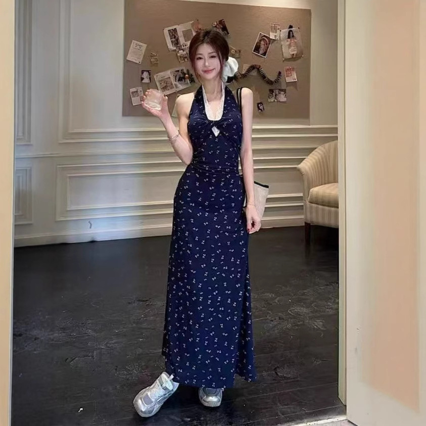レース ワンピース ホルターネック花柄レース ワンピース