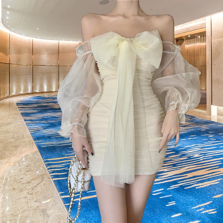 レース ワンピース 優美リボンシアータイトワンピース
