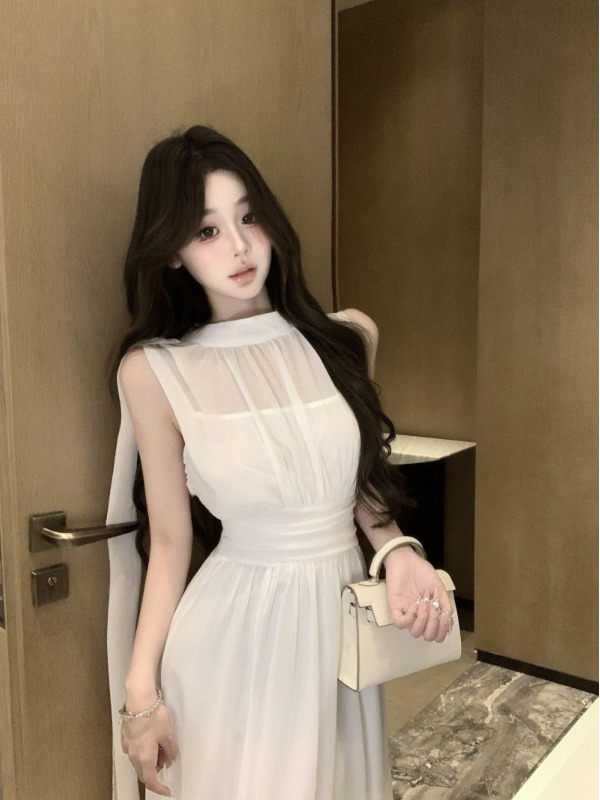 レース ワンピース 優美なシフォンレースロングドレス