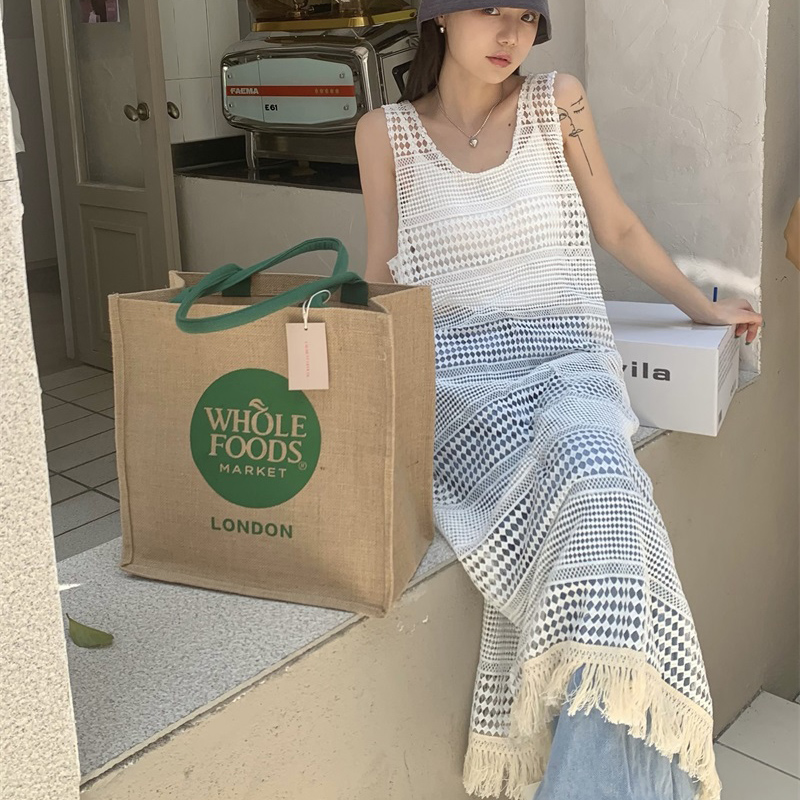 レース ワンピース 透かし編み裾フリンジキャミワンピース