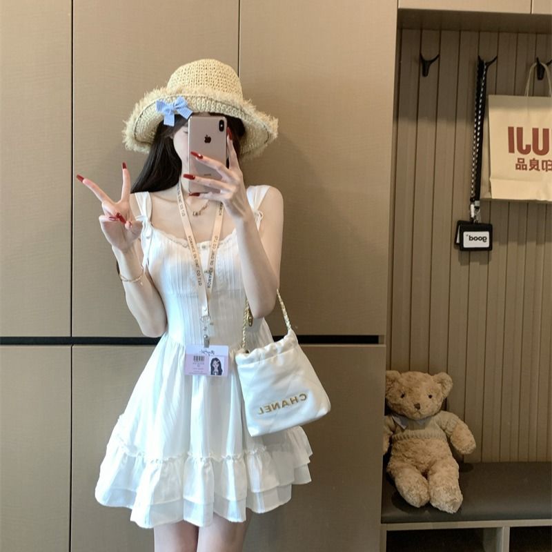 レース ワンピース ひらひら裾フリル キャミソールワンピース