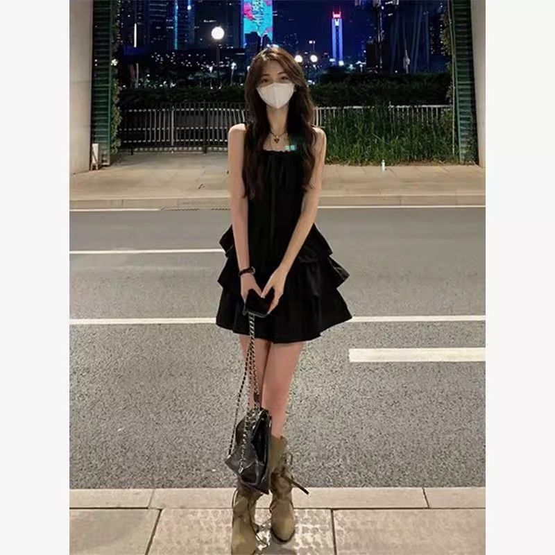 レース ワンピース 胸元フリル 重ねティアードワンピース