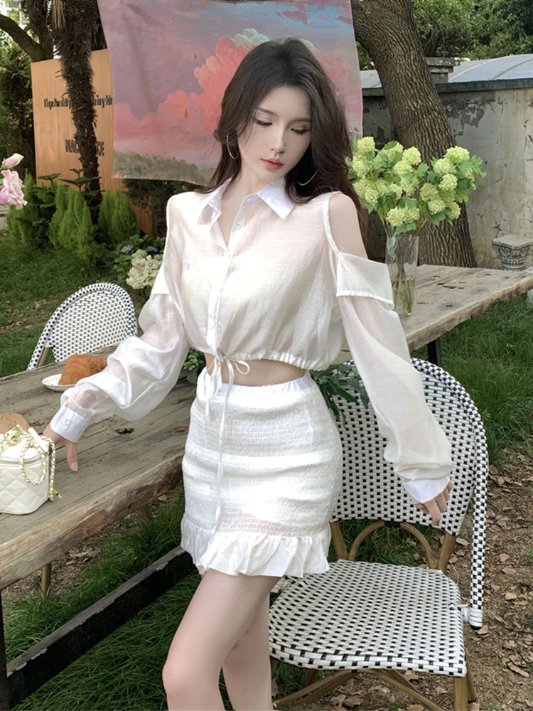 レース ワンピース 優美シャーリングフリル セットアップ