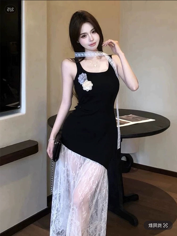 レース ワンピース シアーレース重ね ロングワンピース