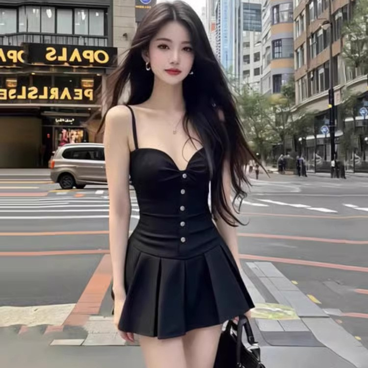 レース ワンピース 優美プリーツミニキャミワンピース