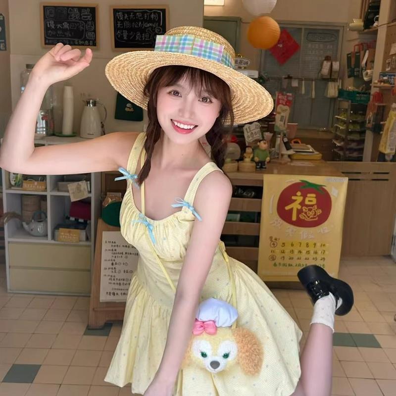 レース ワンピース リボン飾り付き ふんわりキャミワンピース