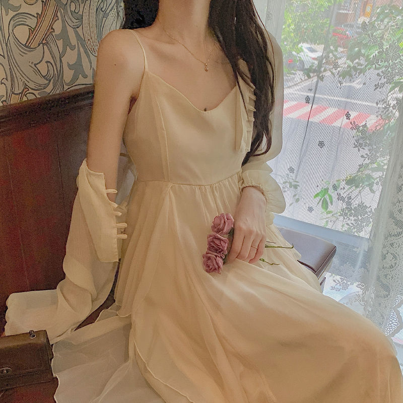 レース ワンピース エアリーシフォン ロングワンピース カーディガンセット