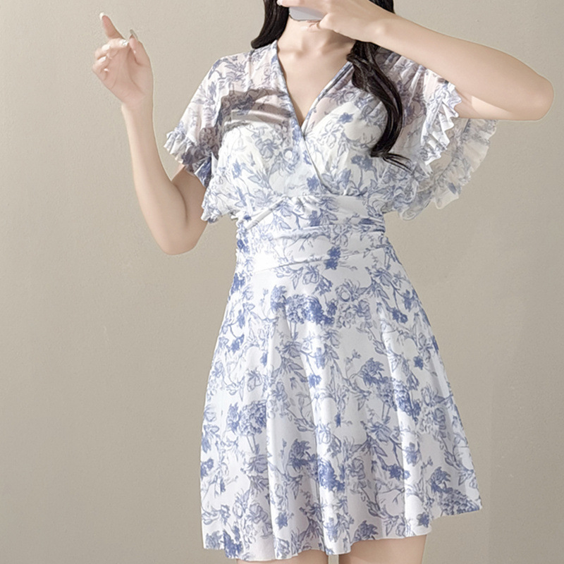 レース ワンピース 優美フリルスリーブ 花柄タイトワンピース