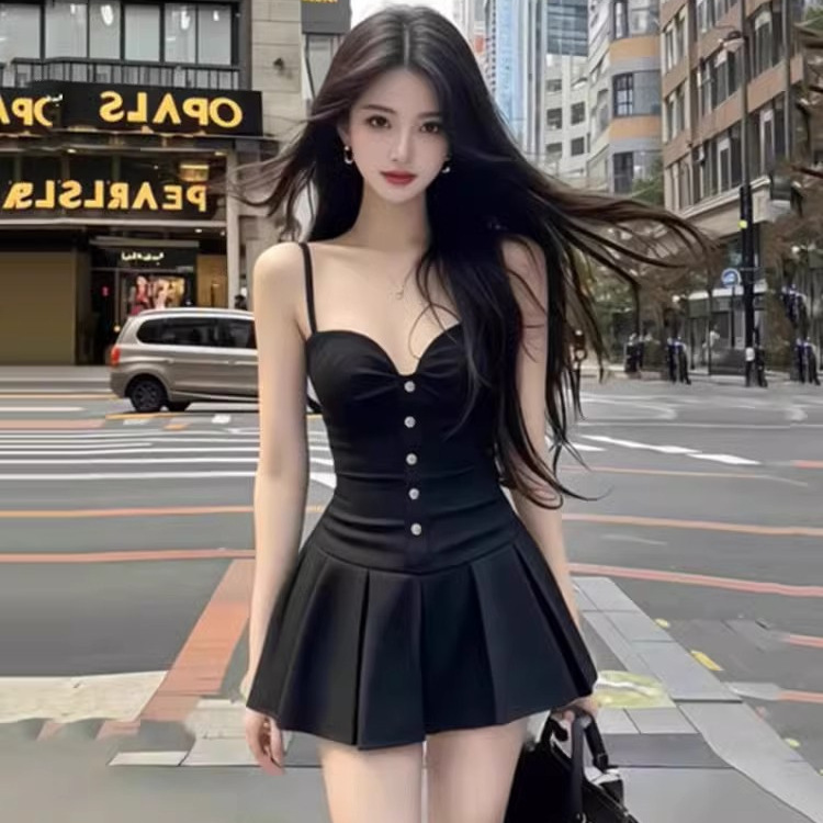 レース ワンピース 優美プリーツミニキャミワンピース