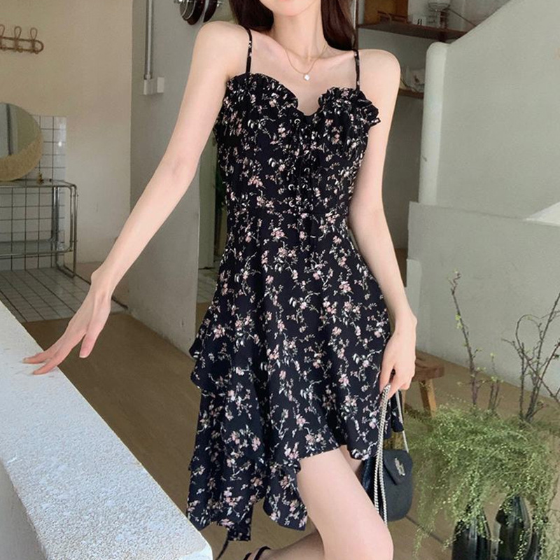 レース ワンピース 小花柄フリルキャミソールワンピース