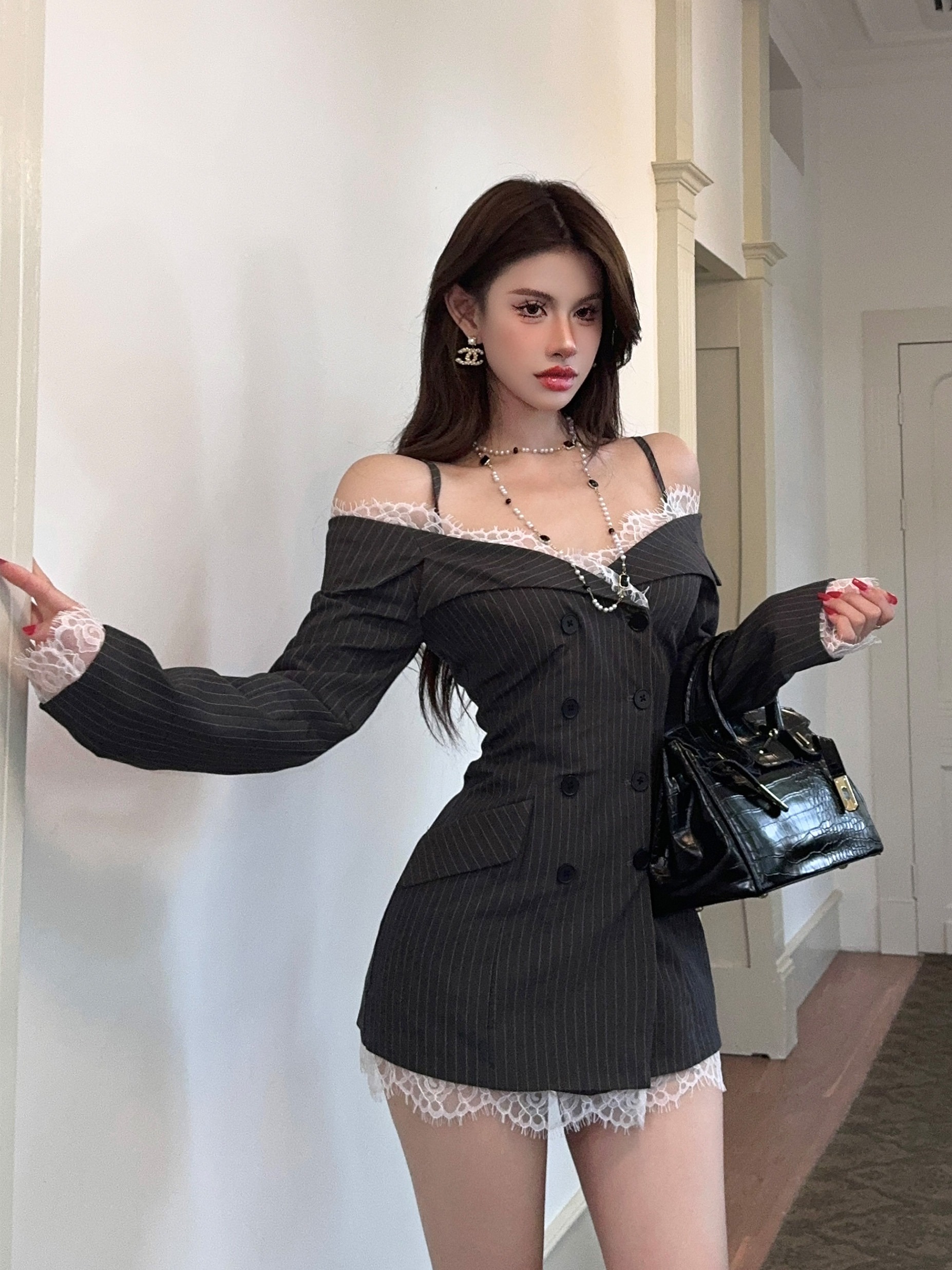レース ワンピース 優美レース縁取りジャケットワンピース