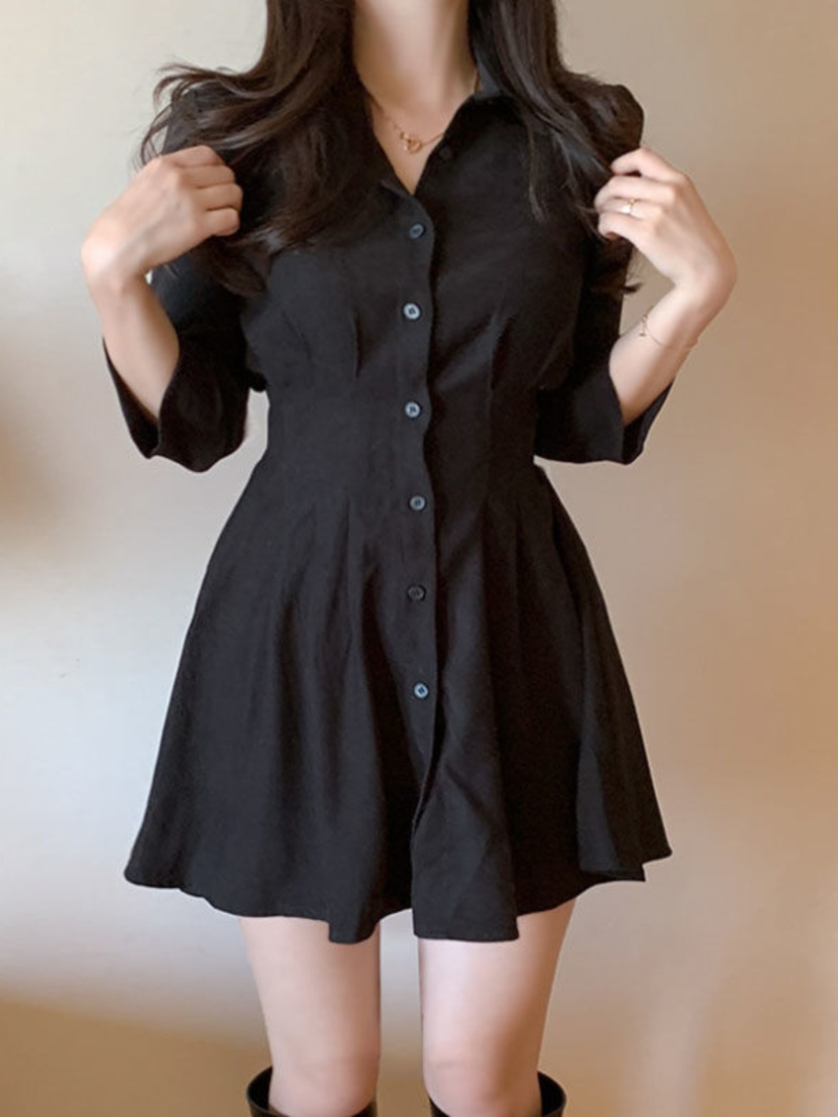 レース ワンピース 優美シルエット シャツ風ワンピース