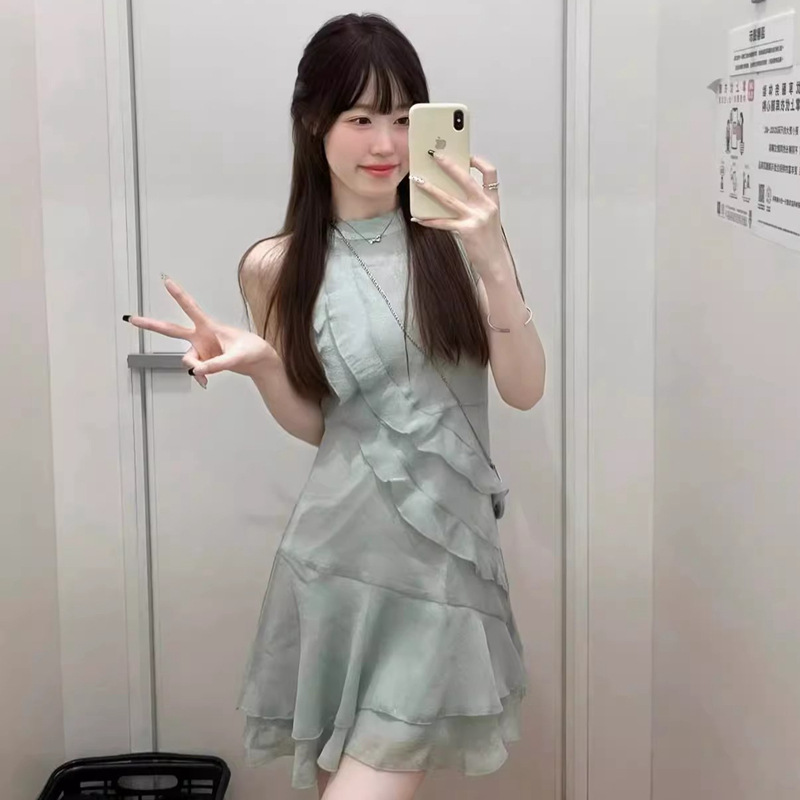 レース ワンピース フリルレイヤード ノースリーブワンピース