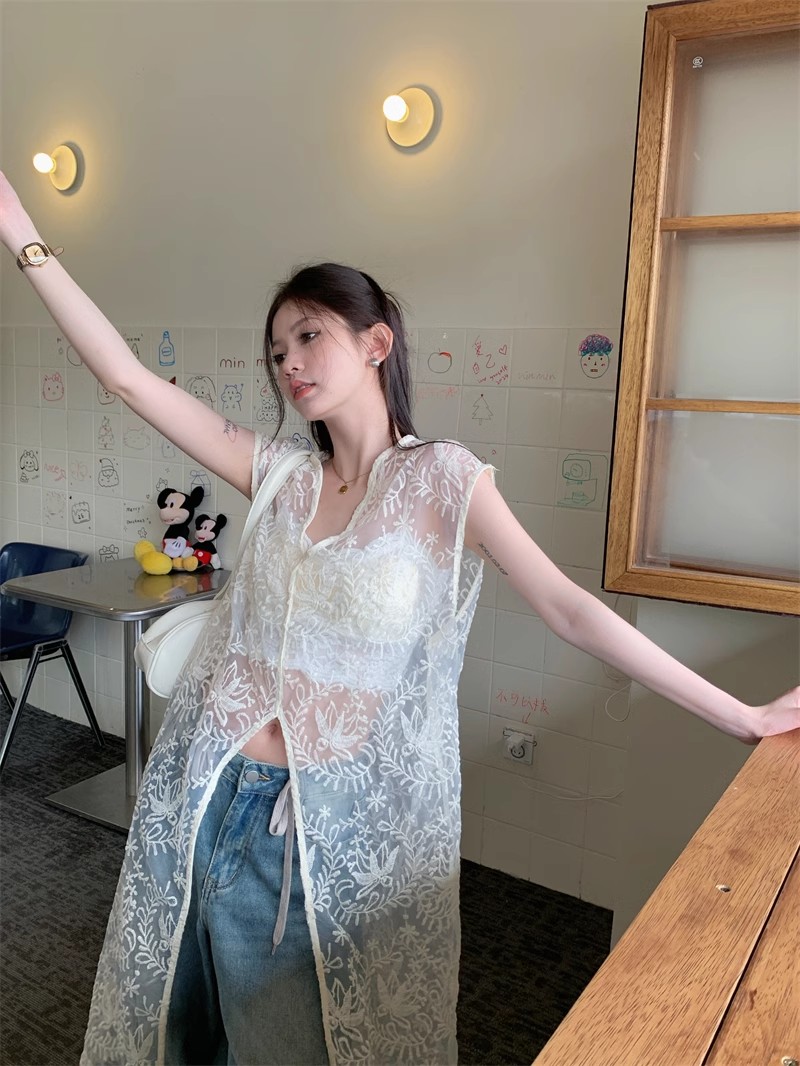 レース ワンピース 花模様シアーレースキャミワンピース