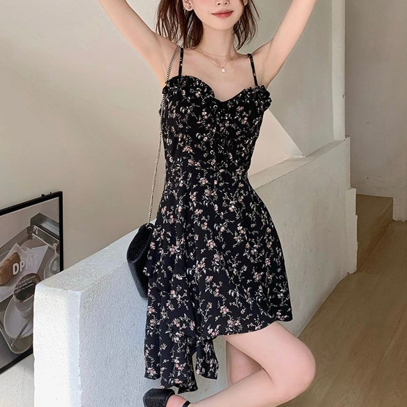 レース ワンピース 小花柄フリルキャミソールワンピース