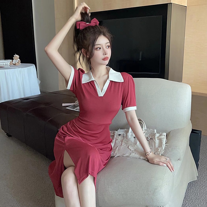 レース ワンピース 優美襟付きタイトワンピース