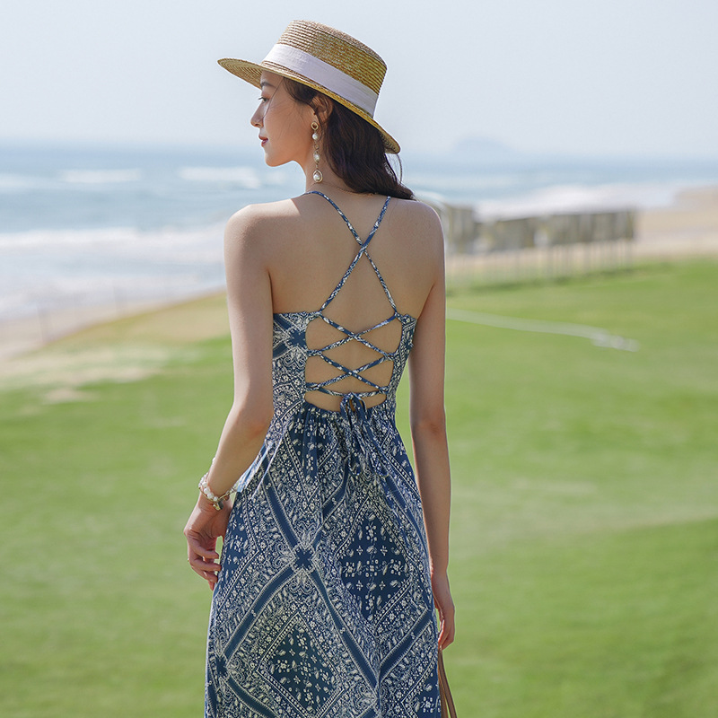 レース ワンピース バックレース 花柄キャミワンピース 夏向けマキシ丈