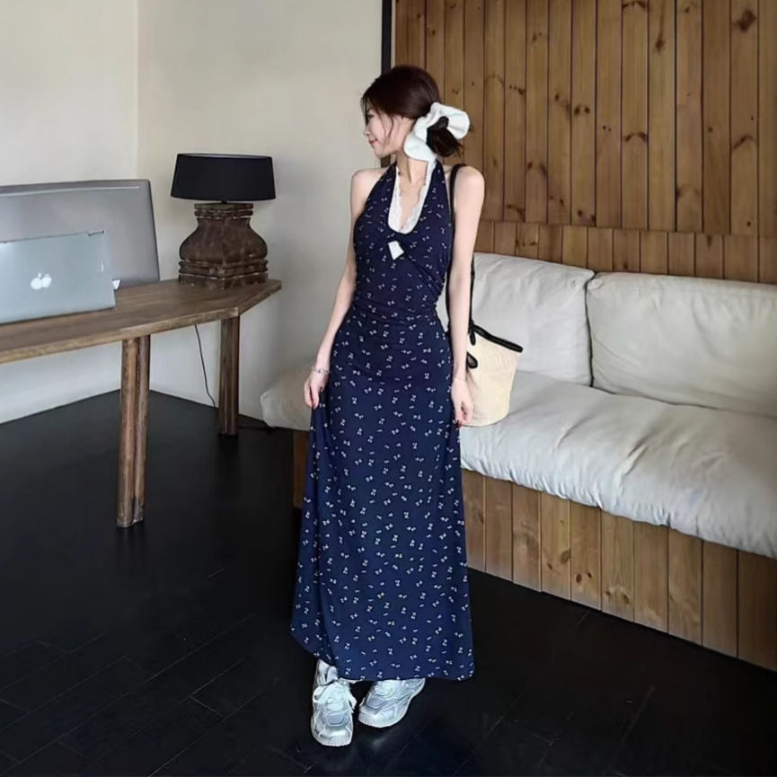 レース ワンピース ホルターネック花柄レース ワンピース