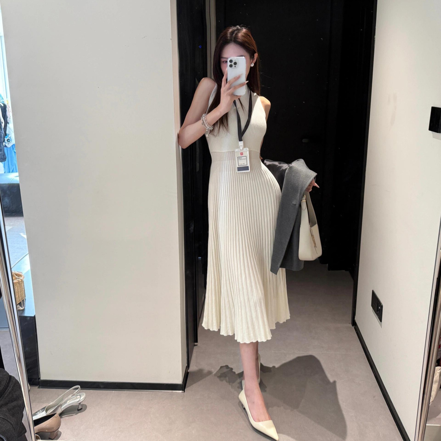 レース ワンピース ノースリーブ プリーツ ロングワンピース