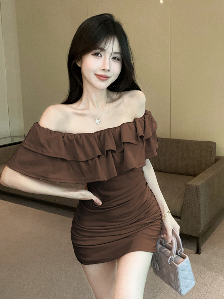 レース ワンピース 優美フリルオフショルダータイトワンピース