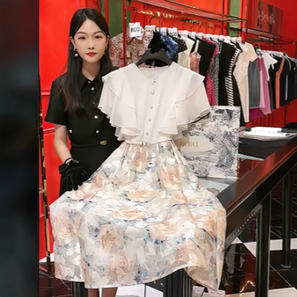 レース ワンピース 花柄フリルレイヤード優美ワンピース