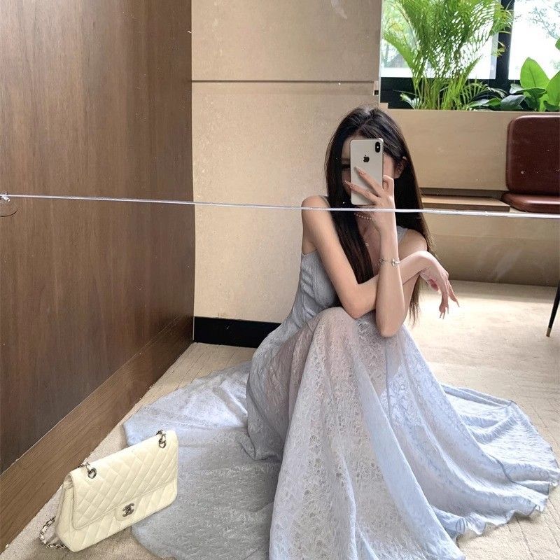 レース ワンピース 優美な花柄レース マキシワンピース