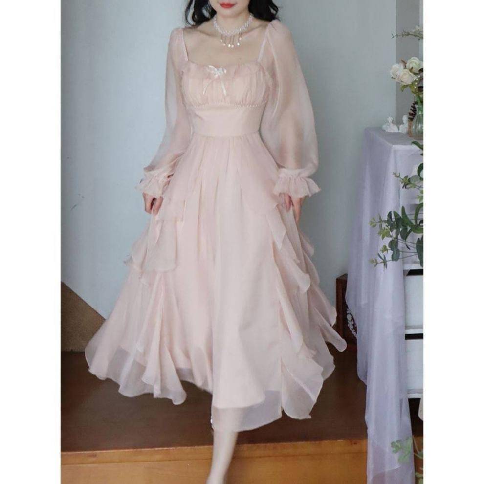 レース ワンピース 優美シフォンフリルレースワンピース